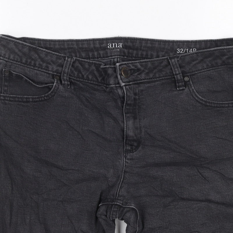 ANA Women’s Black Denim Bermuda Shorts UK 14 Petite 32in Waist Cuffed
