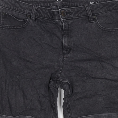 ANA Women’s Black Denim Bermuda Shorts UK 14 Petite 32in Waist Cuffed