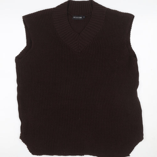 PrettyLittleThing Women’s Brown S V-Neck Sleeveless Rib Knit Jumper Vest