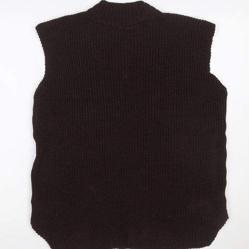 PrettyLittleThing Women’s Brown S V-Neck Sleeveless Rib Knit Jumper Vest