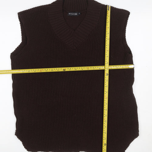 PrettyLittleThing Women’s Brown S V-Neck Sleeveless Rib Knit Jumper Vest