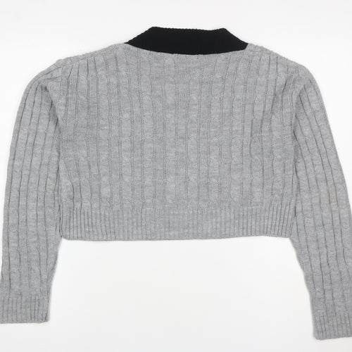 PrettyLittleThing Women’s Grey S Cable Knit V-Neck Cropped Jumper