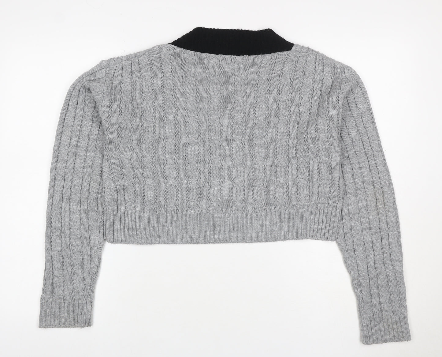 PrettyLittleThing Women’s Grey S Cable Knit V-Neck Cropped Jumper