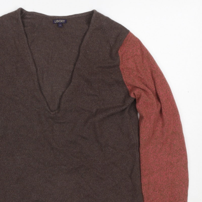 Liberty Women’s Brown Red V-Neck XS Fine Knit Raglan Sleeve Jumper