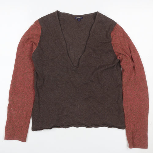 Liberty Women’s Brown Red V-Neck XS Fine Knit Raglan Sleeve Jumper
