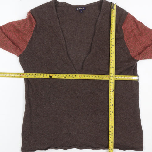 Liberty Women’s Brown Red V-Neck XS Fine Knit Raglan Sleeve Jumper