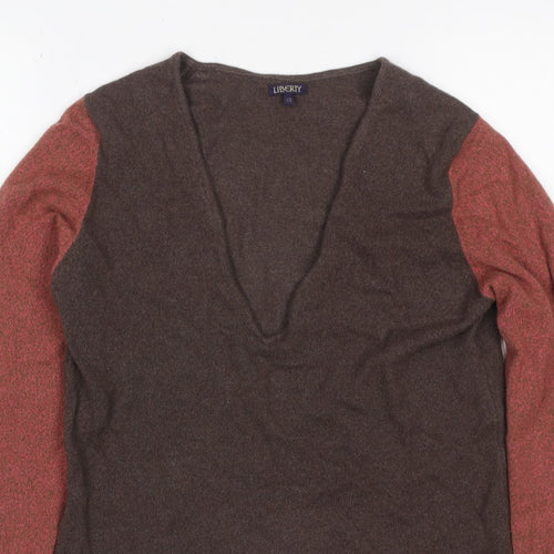Liberty Women’s Brown Red V-Neck XS Fine Knit Raglan Sleeve Jumper