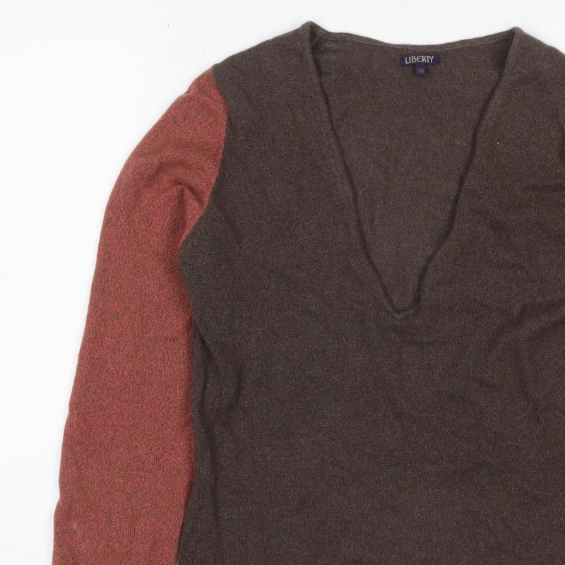 Liberty Women’s Brown Red V-Neck XS Fine Knit Raglan Sleeve Jumper