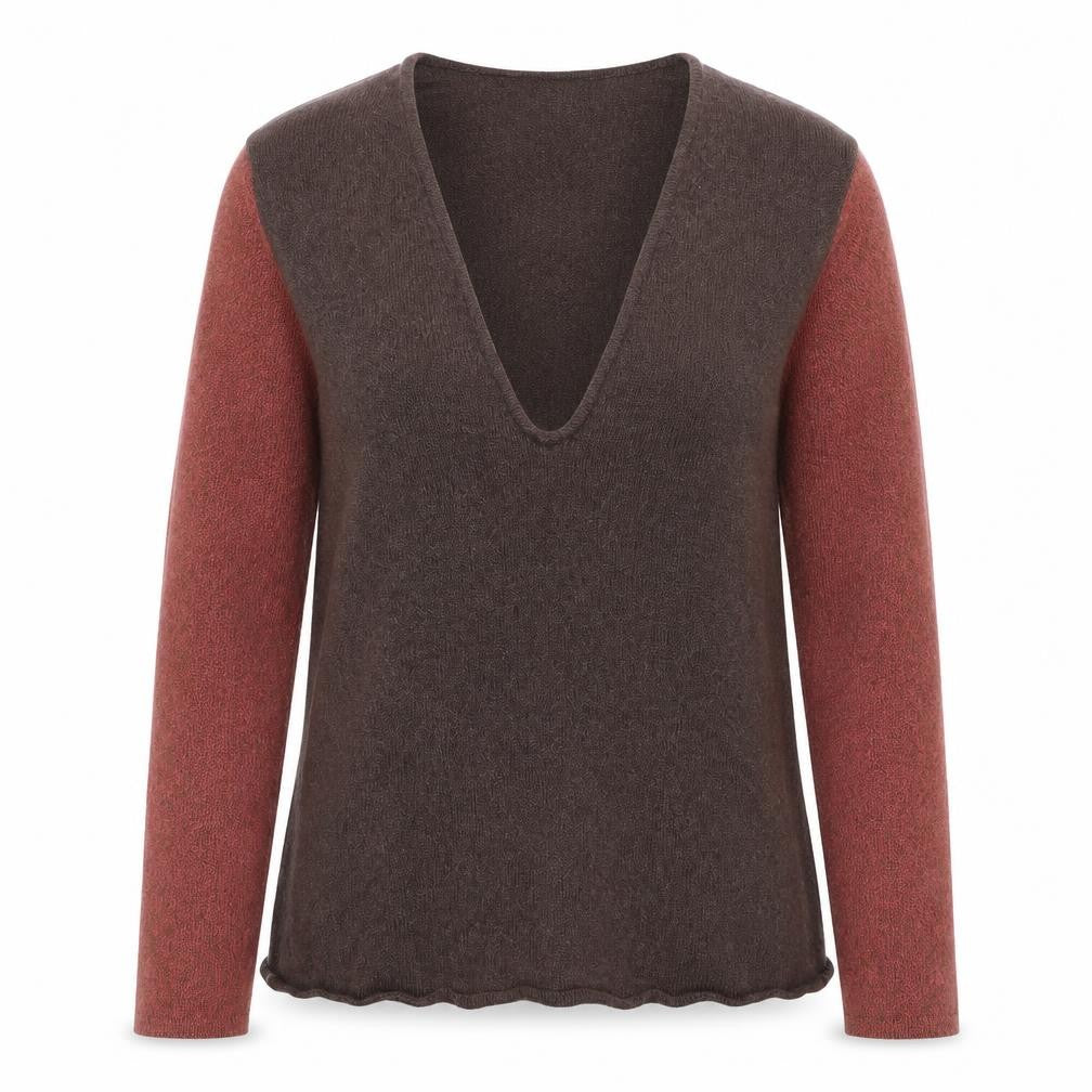 Liberty Women’s Brown Red V-Neck XS Fine Knit Raglan Sleeve Jumper
