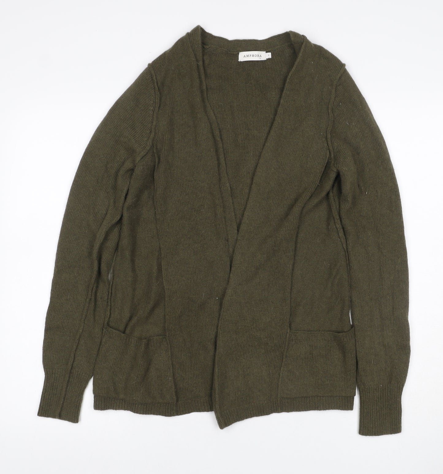 Amphora Women’s Green Angora Blend Open V-Neck Cardigan Size L