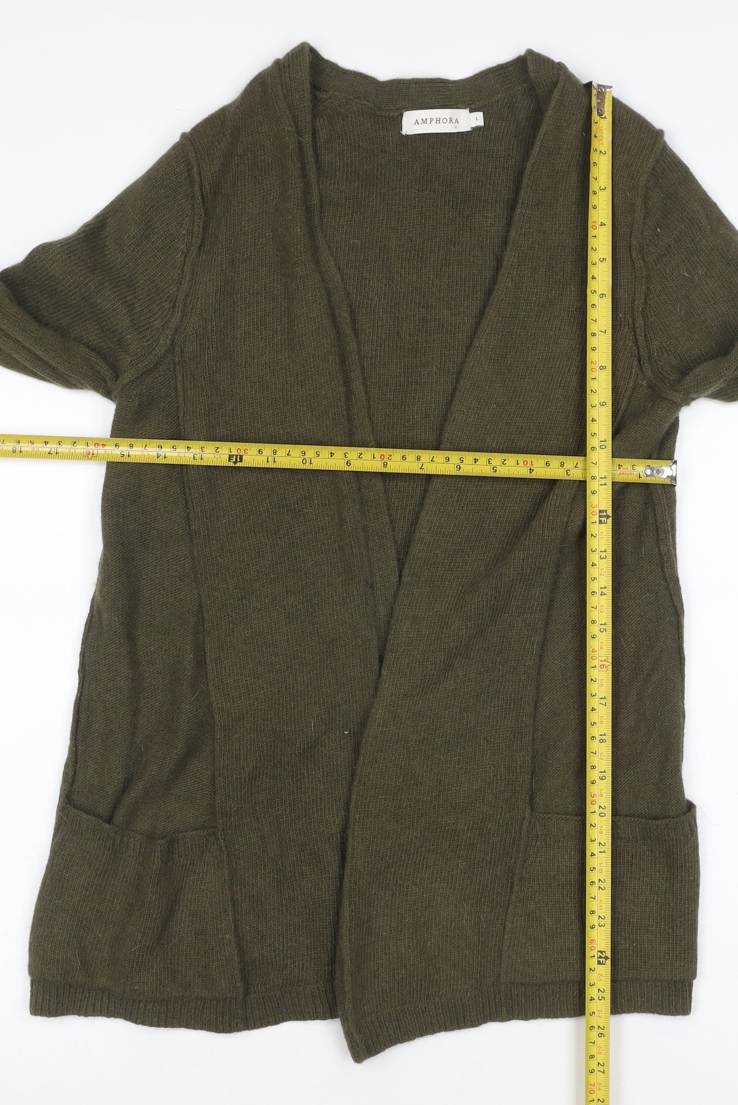 Amphora Women’s Green Angora Blend Open V-Neck Cardigan Size L