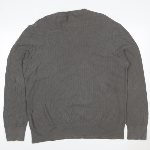 Zara Men Grey XL Cotton Crew Neck Fine Knit Pullover Jumper