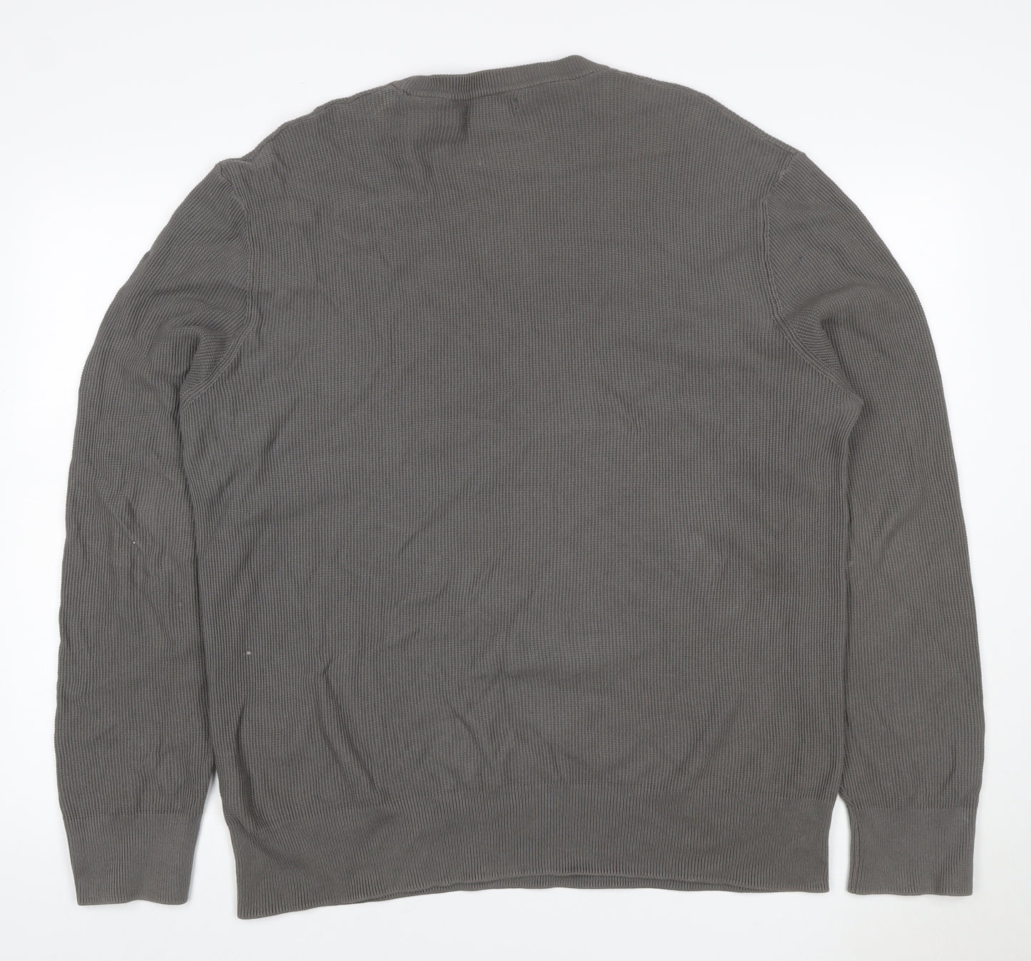 Zara Men Grey XL Cotton Crew Neck Fine Knit Pullover Jumper