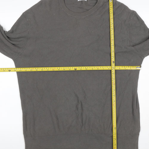 Zara Men Grey XL Cotton Crew Neck Fine Knit Pullover Jumper