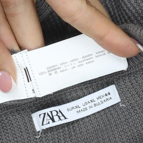 Zara Men Grey XL Cotton Crew Neck Fine Knit Pullover Jumper