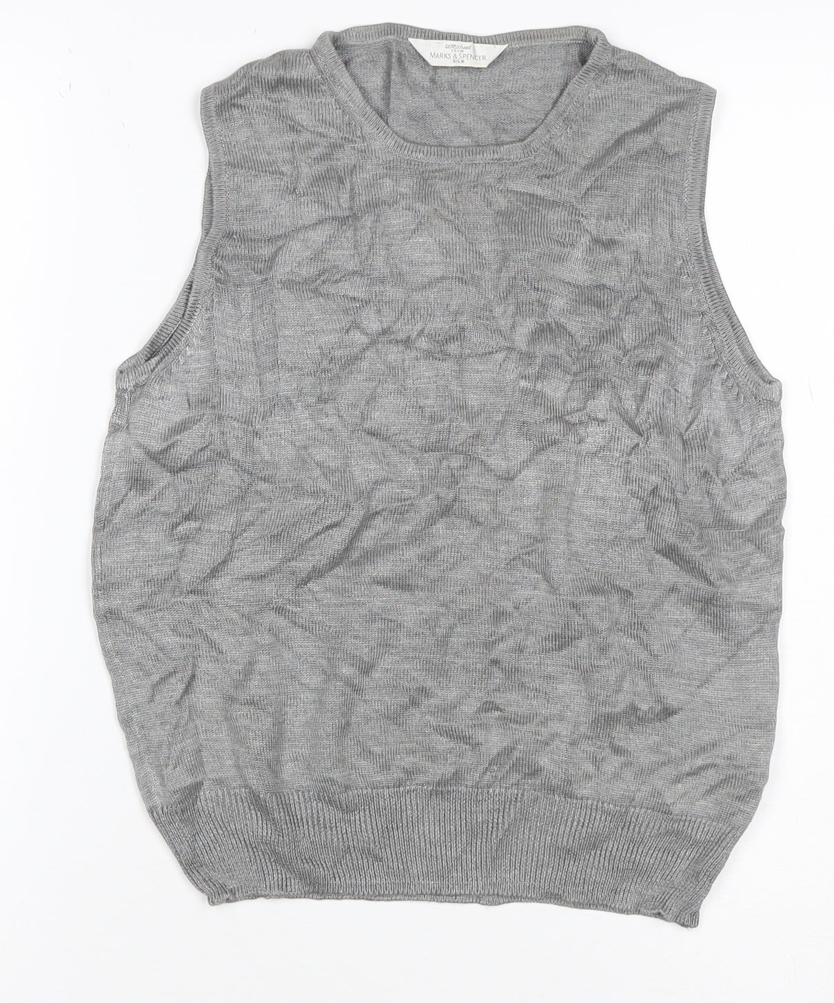 St Michael Marks & Spencer Women Grey Silk Knit Tank Top UK 10 Vintage