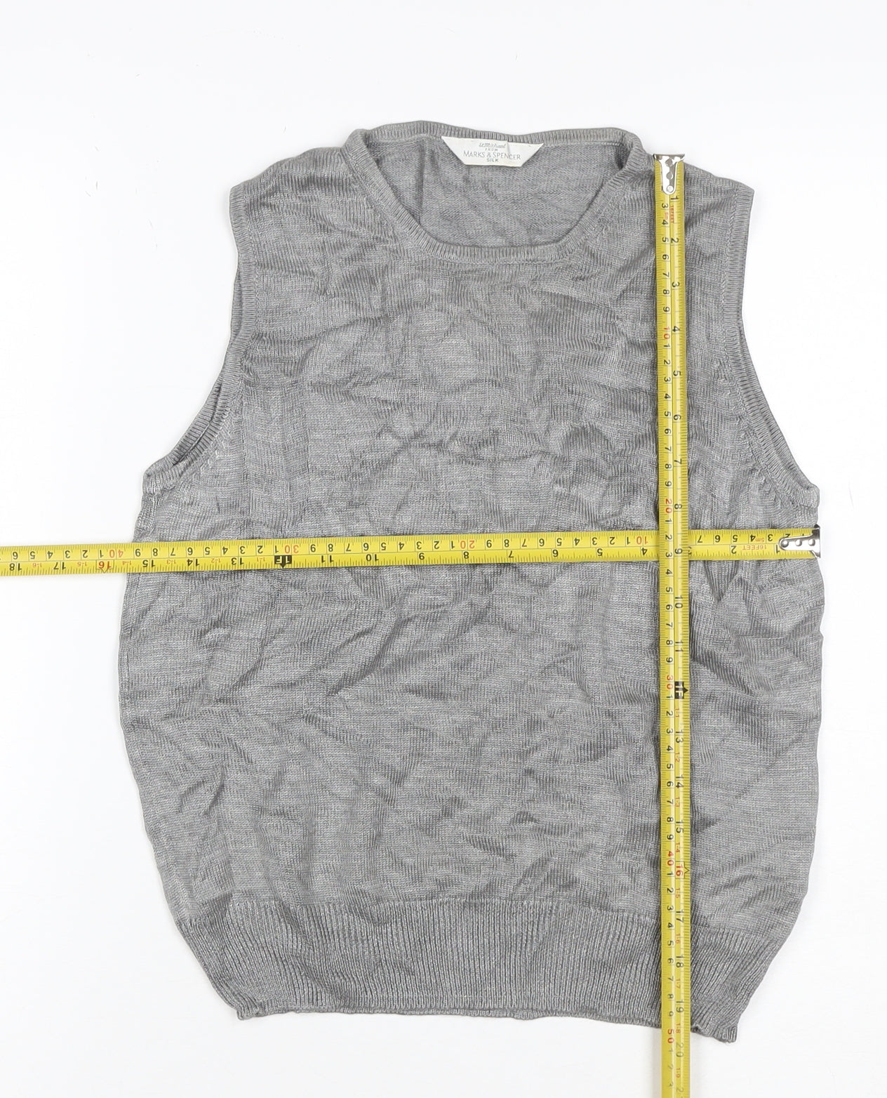 St Michael Marks & Spencer Women Grey Silk Knit Tank Top UK 10 Vintage