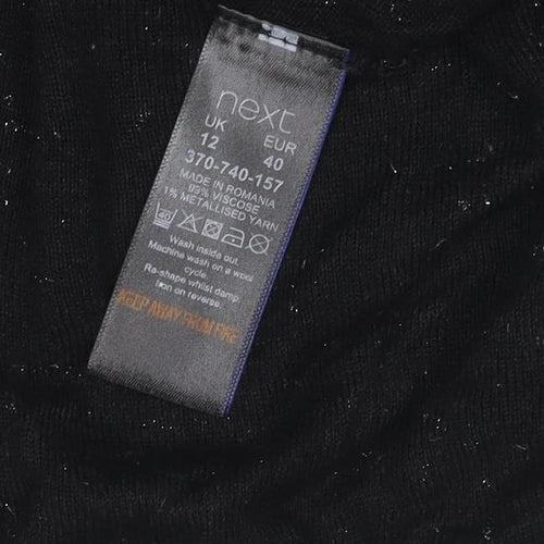 Next Women Black UK 12 Viscose Tunic Top Long Sleeve Round Neck