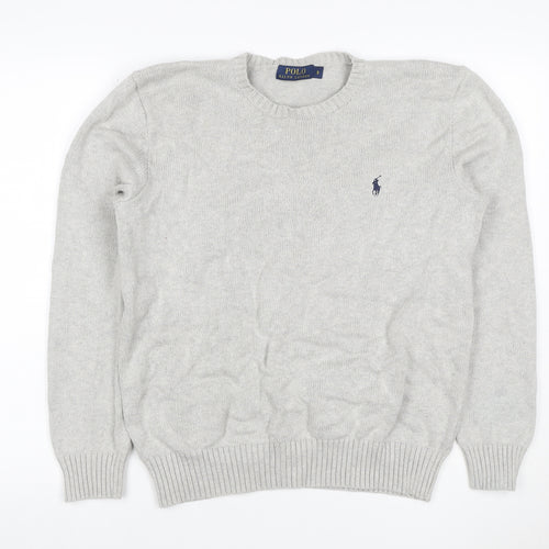 Polo Ralph Lauren Men's Grey Small Cotton Logo Crew Neck Jumper