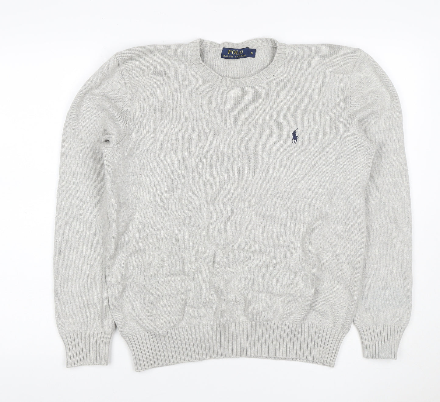 Polo Ralph Lauren Men's Grey Small Cotton Logo Crew Neck Jumper