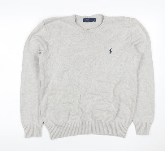 Polo Ralph Lauren Men's Grey Small Cotton Logo Crew Neck Jumper