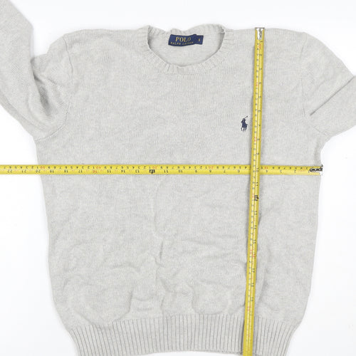 Polo Ralph Lauren Men's Grey Small Cotton Logo Crew Neck Jumper