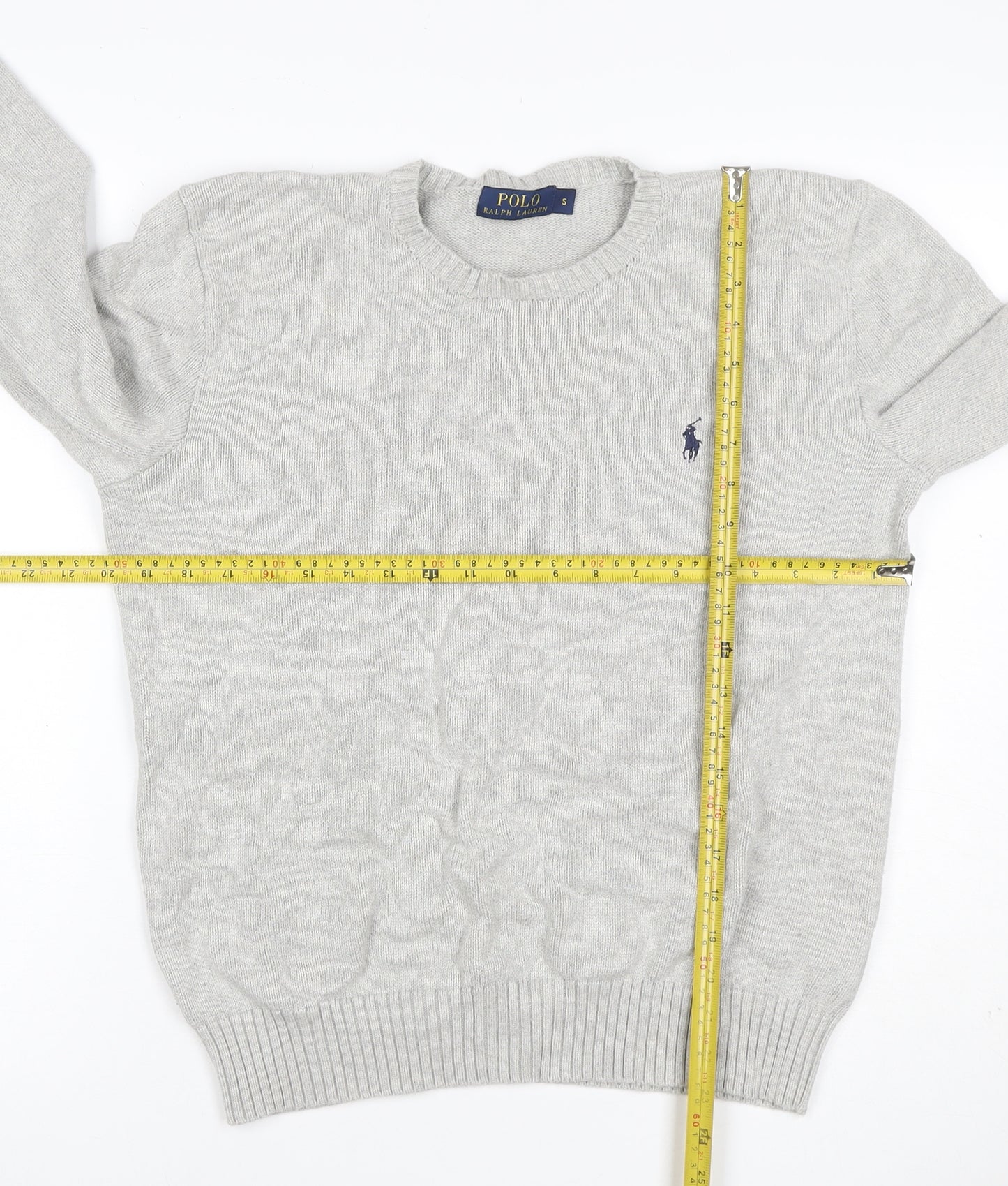 Polo Ralph Lauren Men's Grey Small Cotton Logo Crew Neck Jumper
