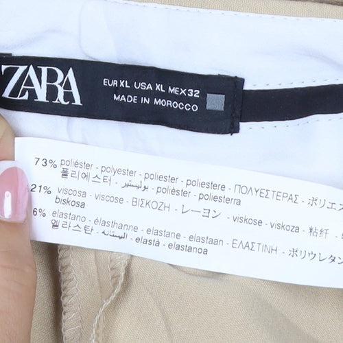 Zara Women Beige XL Wide Leg Tailored Trousers Stretch Pockets