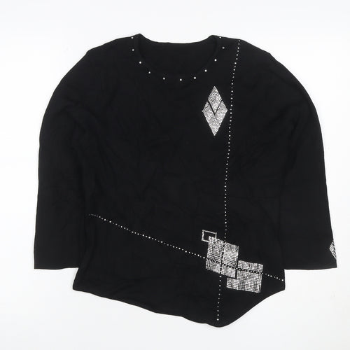 Sopian Women Black S/M Rhinestone Geometric Long Sleeve Pullover Jumper