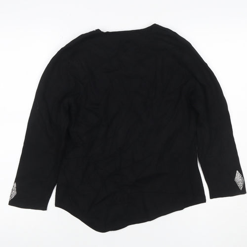 Sopian Women Black S/M Rhinestone Geometric Long Sleeve Pullover Jumper