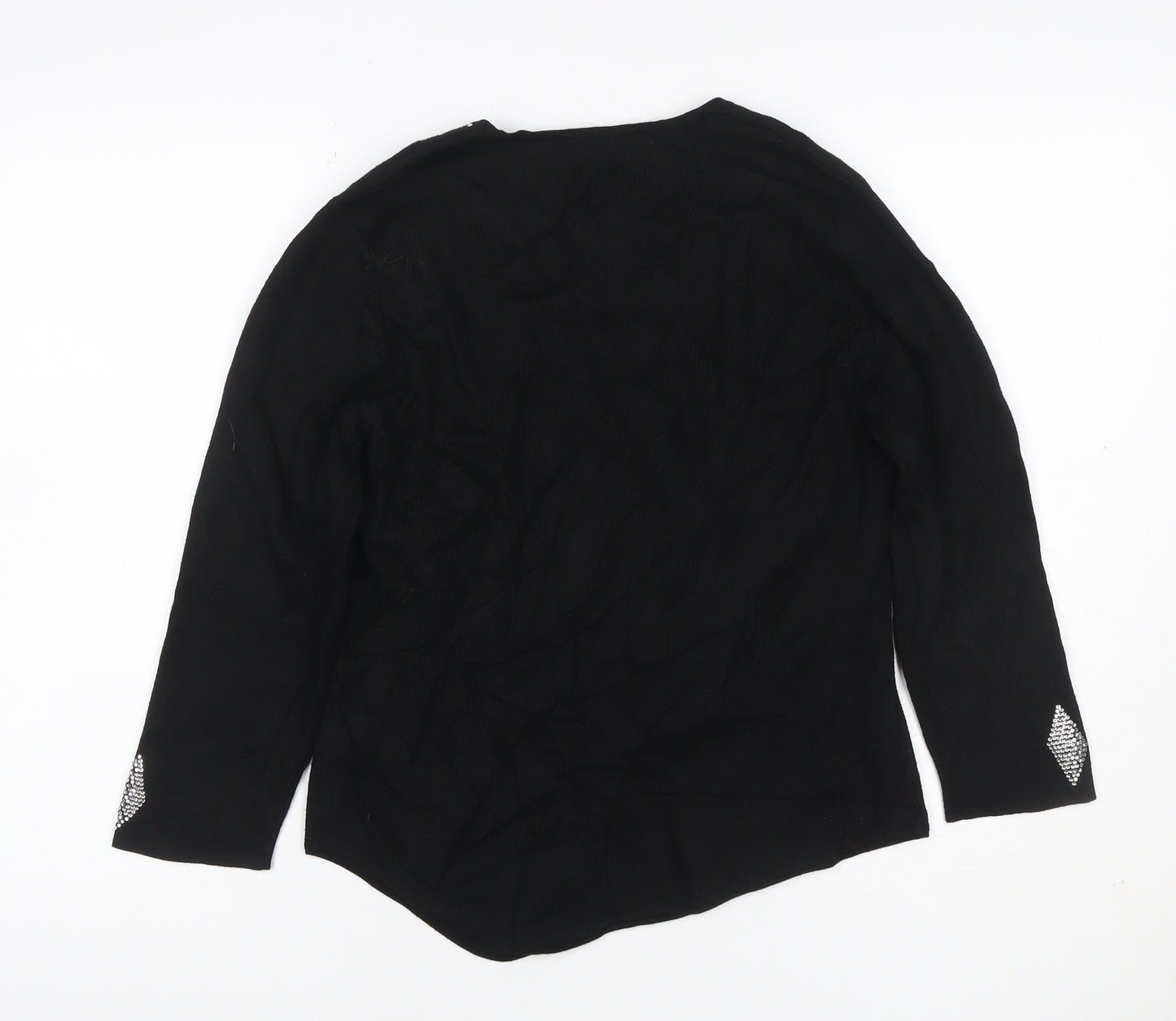 Sopian Women Black S/M Rhinestone Geometric Long Sleeve Pullover Jumper