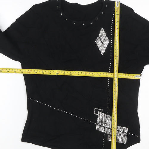 Sopian Women Black S/M Rhinestone Geometric Long Sleeve Pullover Jumper
