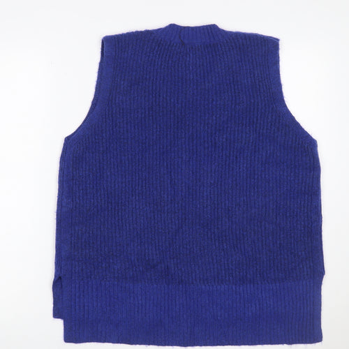 Marks and Spencer Women Blue L Cable Knit V-Neck Sleeveless Jumper Vest