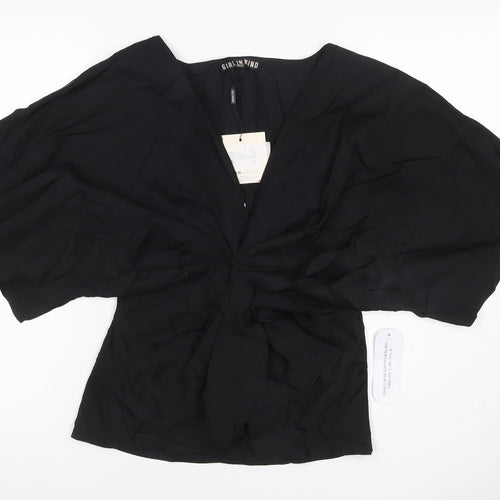 Girl In Mind Women’s Black UK 14 Wrap V-Neck Kimono Sleeve Blouse