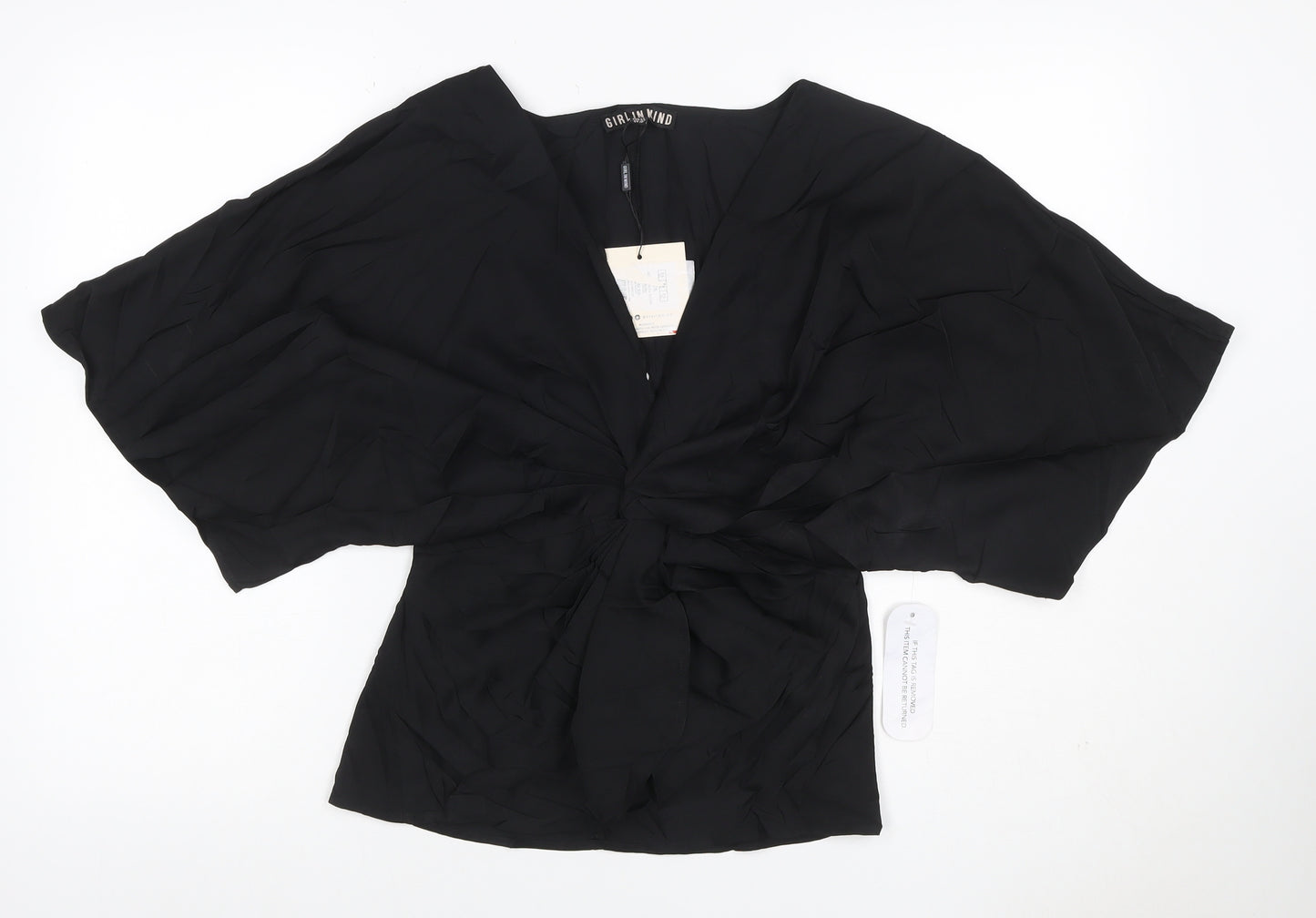 Girl In Mind Women’s Black UK 14 Wrap V-Neck Kimono Sleeve Blouse