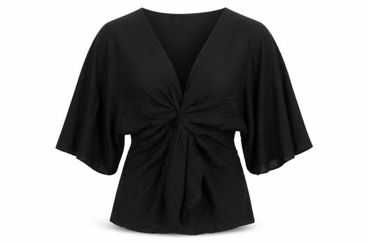 Girl In Mind Women’s Black UK 14 Wrap V-Neck Kimono Sleeve Blouse
