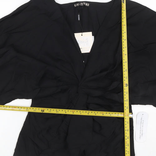 Girl In Mind Women’s Black UK 14 Wrap V-Neck Kimono Sleeve Blouse