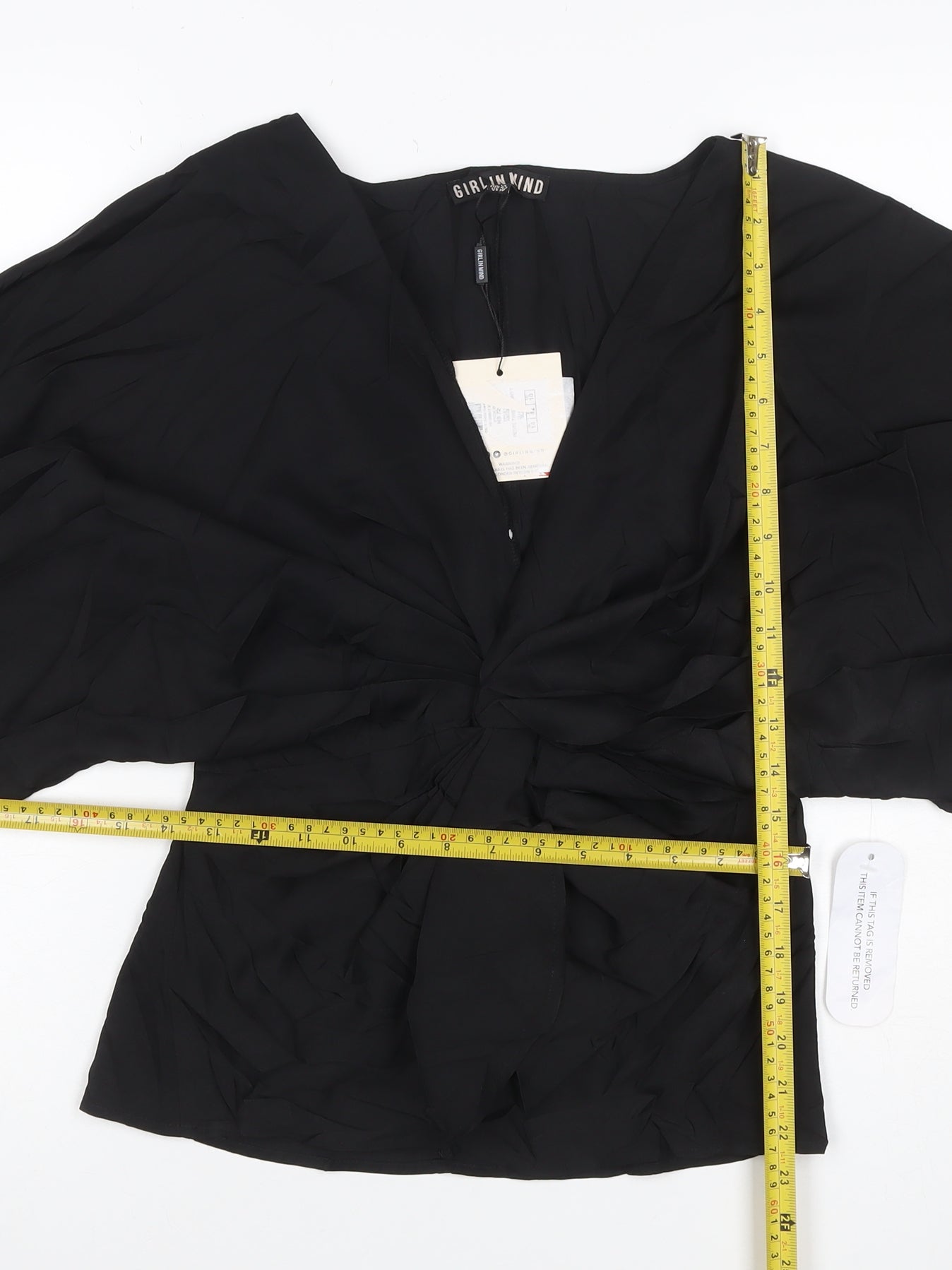 Girl In Mind Women’s Black UK 14 Wrap V-Neck Kimono Sleeve Blouse