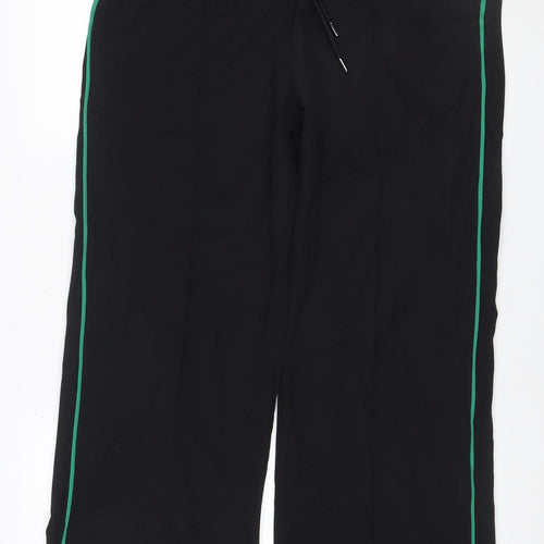 Next Women’s Black UK 12 Wide-Leg Drawstring Trousers Green Piping
