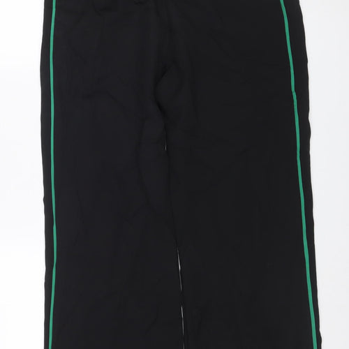 Next Women’s Black UK 12 Wide-Leg Drawstring Trousers Green Piping