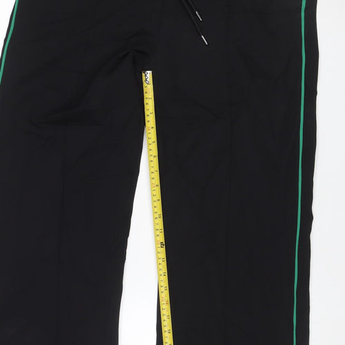 Next Women’s Black UK 12 Wide-Leg Drawstring Trousers Green Piping