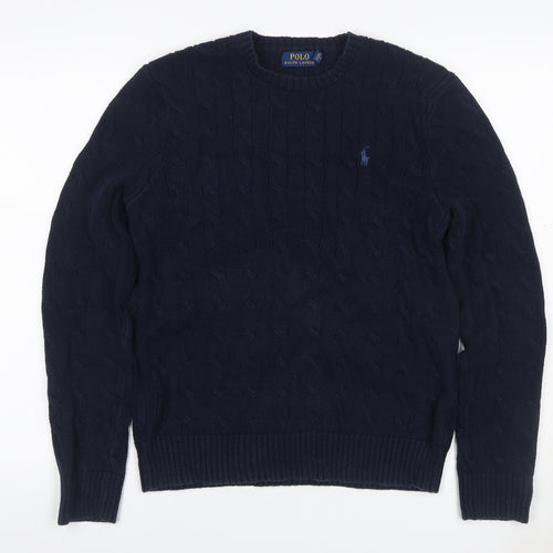 Polo Ralph Lauren Men’s Blue M Cable Knit Cotton Crew Neck Jumper