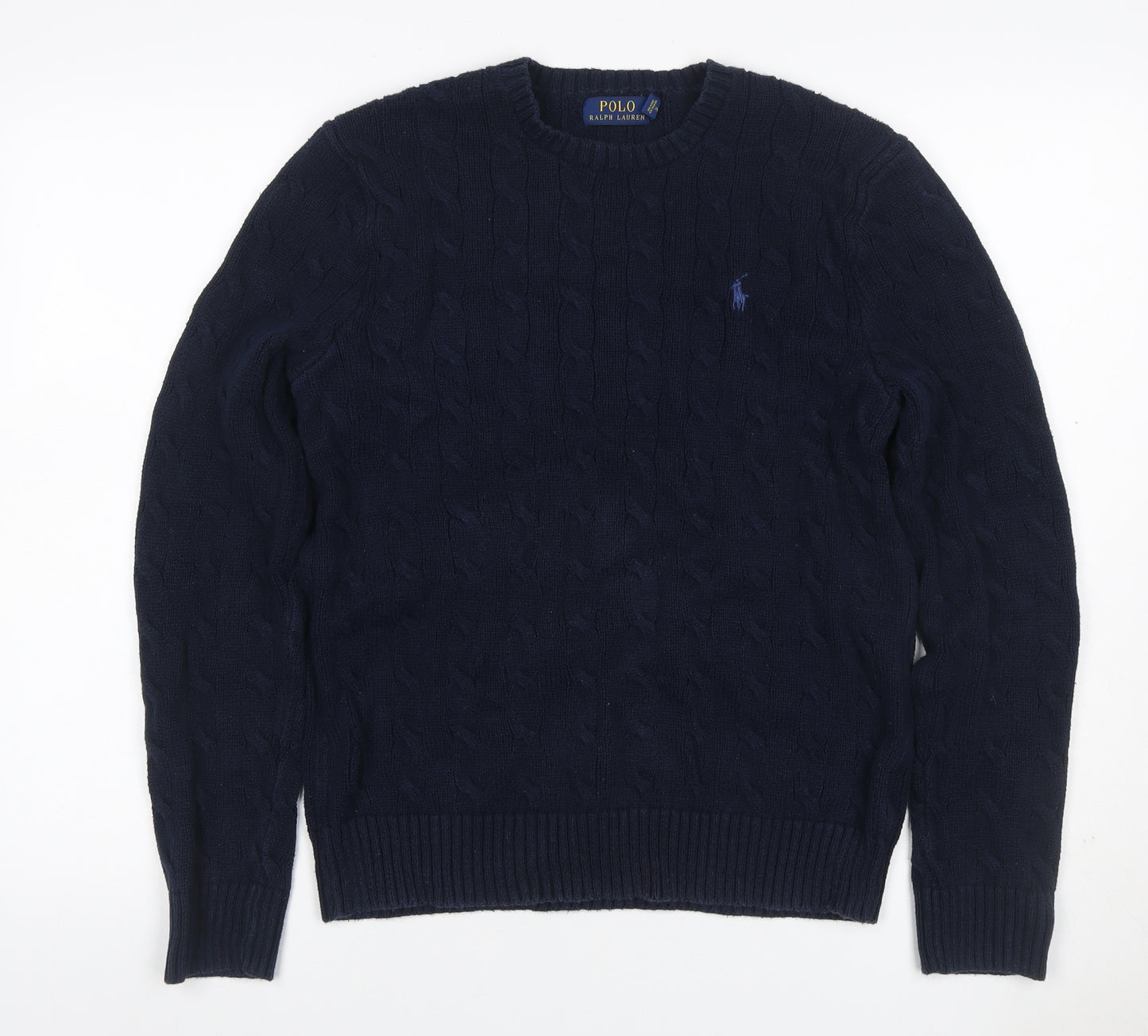 Polo Ralph Lauren Men’s Blue M Cable Knit Cotton Crew Neck Jumper