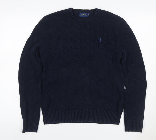 Polo Ralph Lauren Men’s Blue M Cable Knit Cotton Crew Neck Jumper