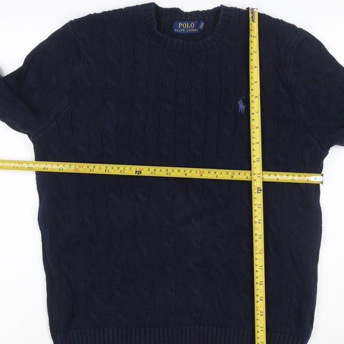 Polo Ralph Lauren Men’s Blue M Cable Knit Cotton Crew Neck Jumper