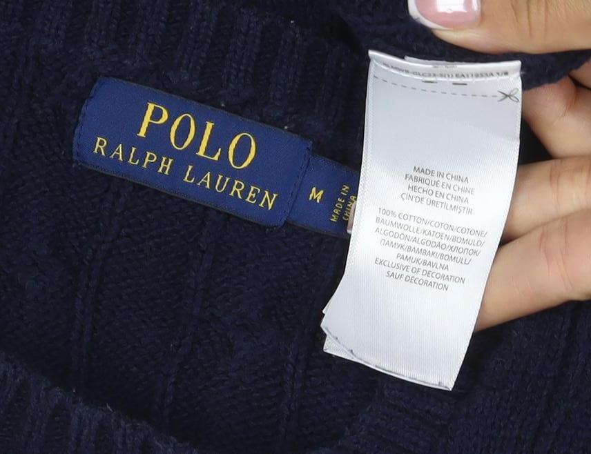Polo Ralph Lauren Men’s Blue M Cable Knit Cotton Crew Neck Jumper