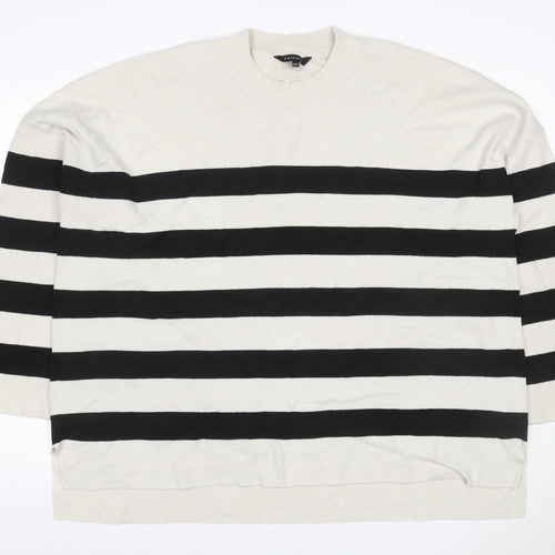 Peacocks Women’s Ivory Black Striped Mock Neck Knit Jumper 2XL