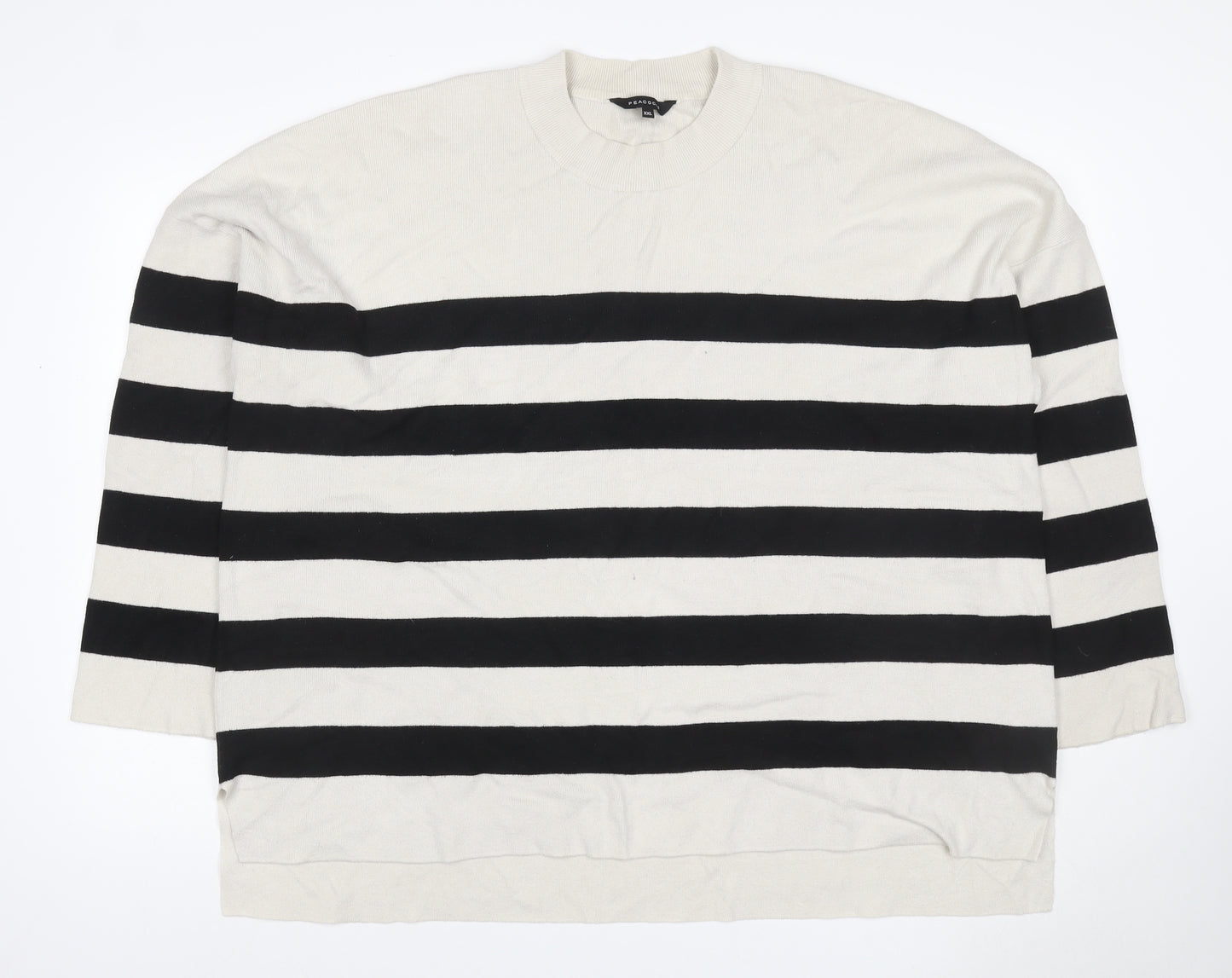 Peacocks Women’s Ivory Black Striped Mock Neck Knit Jumper 2XL