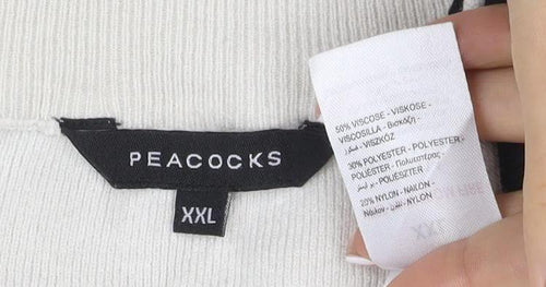 Peacocks Women’s Ivory Black Striped Mock Neck Knit Jumper 2XL