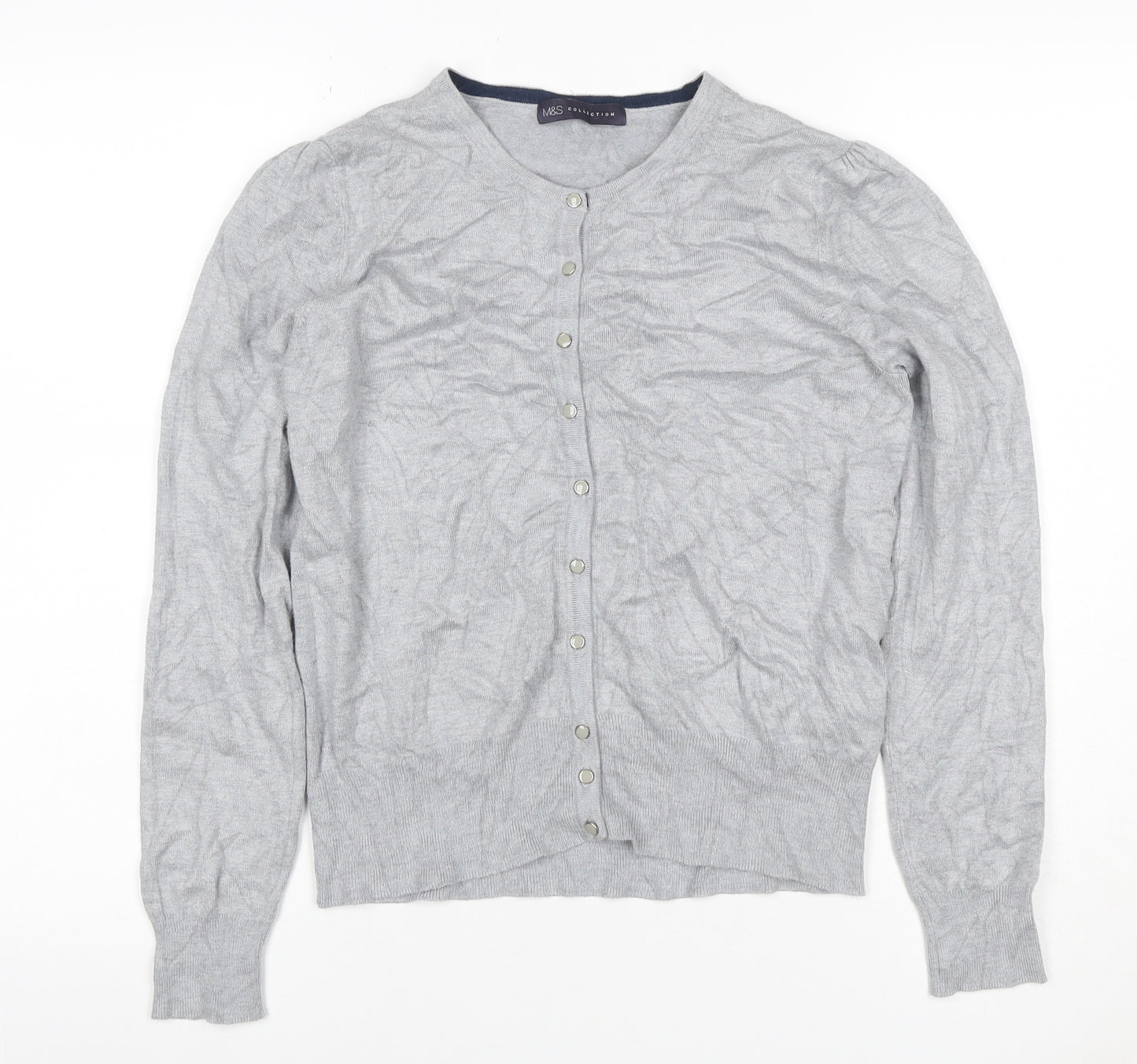Marks and Spencer Women Grey UK 14 Button Knit Puff Sleeve Cardigan